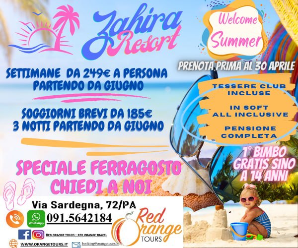 ZAHIRA – SETTIMANE WEEKEND NATALIZIO - 11/12 DICEMBRE - EVENTO SPECIALE RED ORANGE TOURS E TUTTO COLORATO VIAGGI