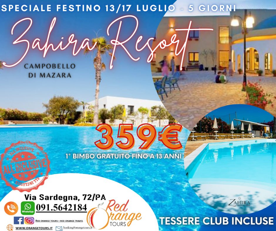 ZAHIRA RESORT – festino WEEKEND NATALIZIO - 11/12 DICEMBRE - EVENTO SPECIALE RED ORANGE TOURS E TUTTO COLORATO VIAGGI