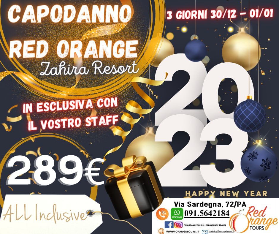 CAPODANNO ZAHIRA CAPODANNO 2022 A CEFALU' CON RED ORANGE TOURS!