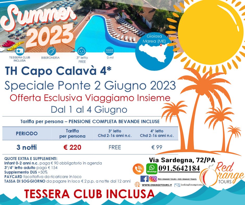 CAPO CALAVA’ PONTE DEL 2 GIUGNO WEEKEND NATALIZIO - 11/12 DICEMBRE - EVENTO SPECIALE RED ORANGE TOURS E TUTTO COLORATO VIAGGI
