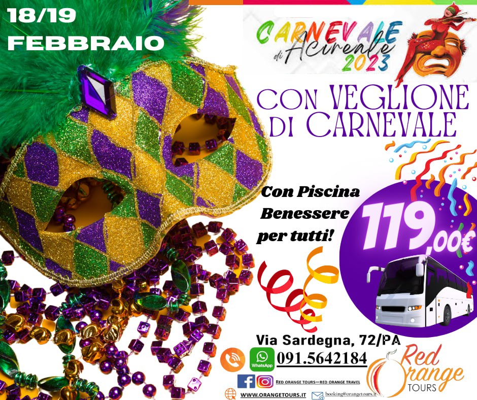WEEKEND CARNEVALE DI ACIREALE WEEKEND NATALIZIO - 11/12 DICEMBRE - EVENTO SPECIALE RED ORANGE TOURS E TUTTO COLORATO VIAGGI